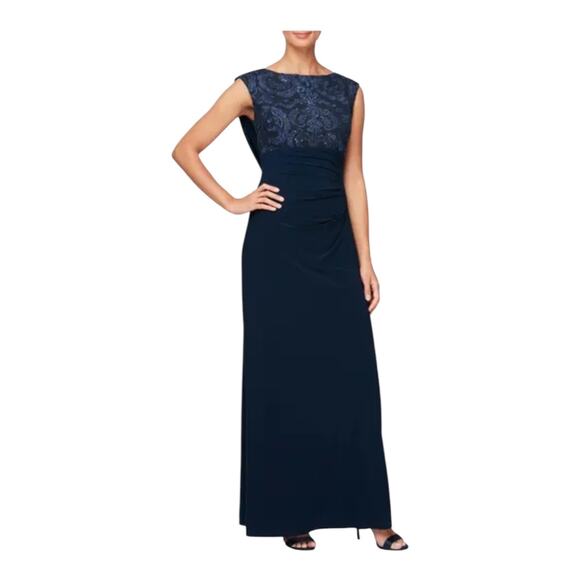 Alex Evenings dress Sequin floral bodice cowl back formal gown size 10 - Picture 1 of 7